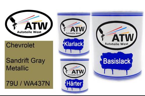 Chevrolet, Sandrift Gray Metallic, 79U / WA437N: 1L Lackdose + 1L Klarlack + 500ml Härter - Set, von ATW Autoteile West.